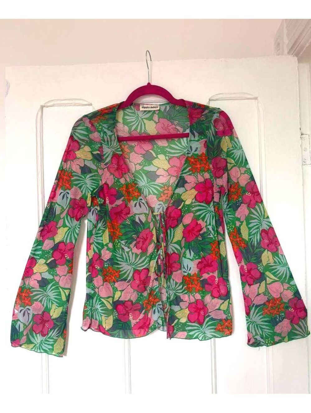 Anthropologie Dippin Daisy's Tropical Floral Tie-Front Blouse Made in USA Size S